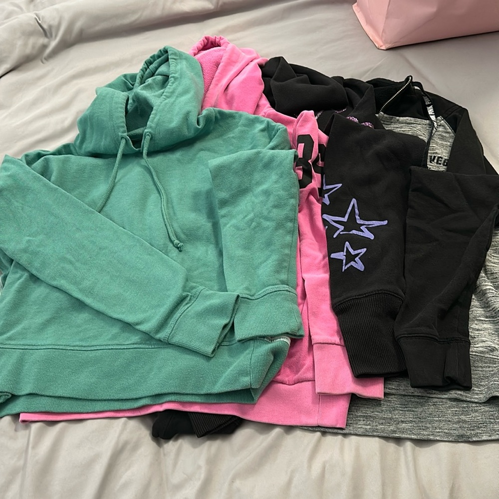 Victoria's Secret Teal, Pink & Black Hoodie Sweatshirt Bundle